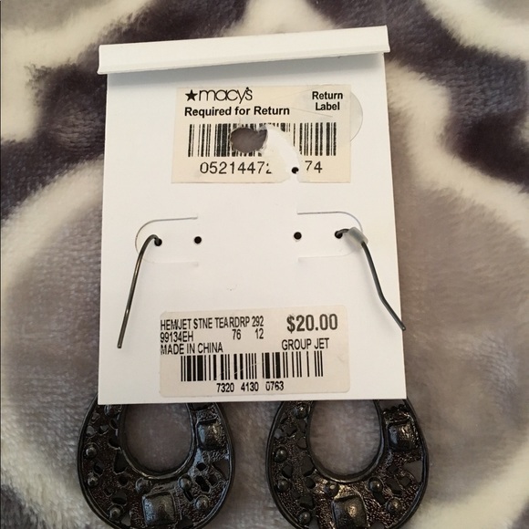 Black stone pierced earrings - Picture 2 of 2